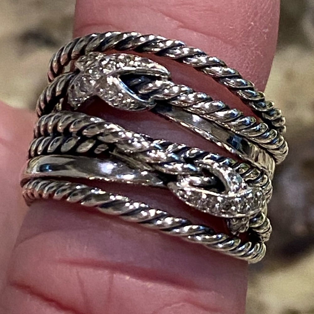 David Yurman Sterling Silver and Diamond Ring sz 6